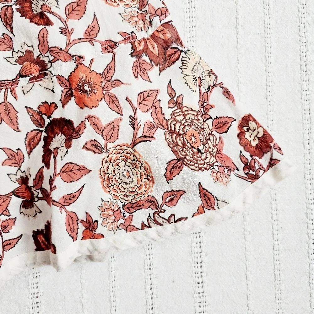 Free People Oh Baby Floral Mini Dress Swing Fully Lined White Cotton Smocked XS